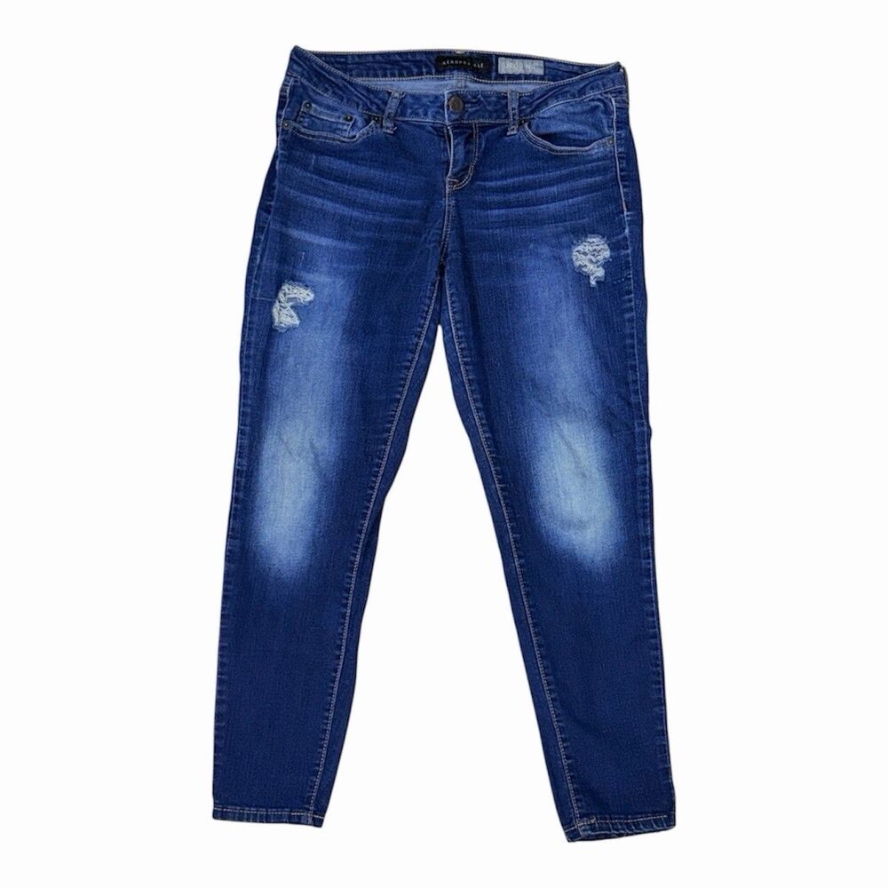 Aeropostale Jeggings Jeans Women 8 Short Blue Denim Cotton Stretch Distressed